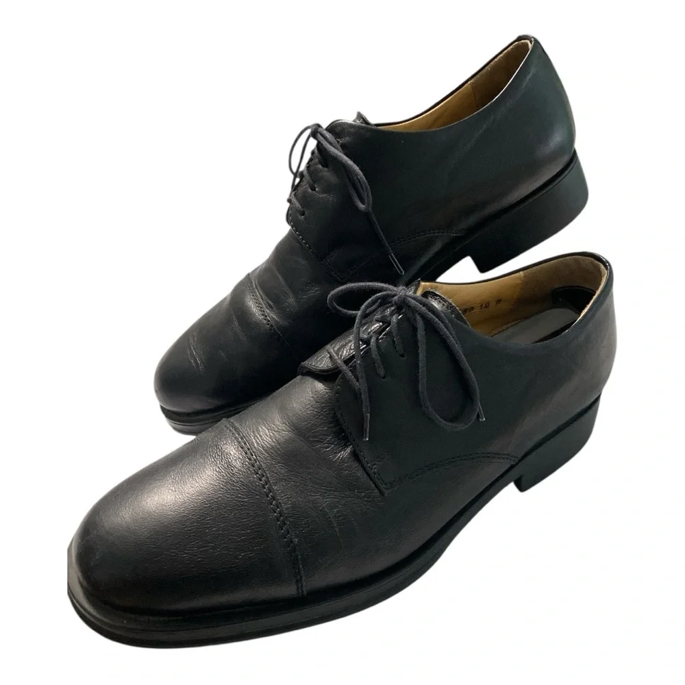 Traditional Black Leather Oxford Mens 10  Classic Formal Cap Toe Closed Lacing